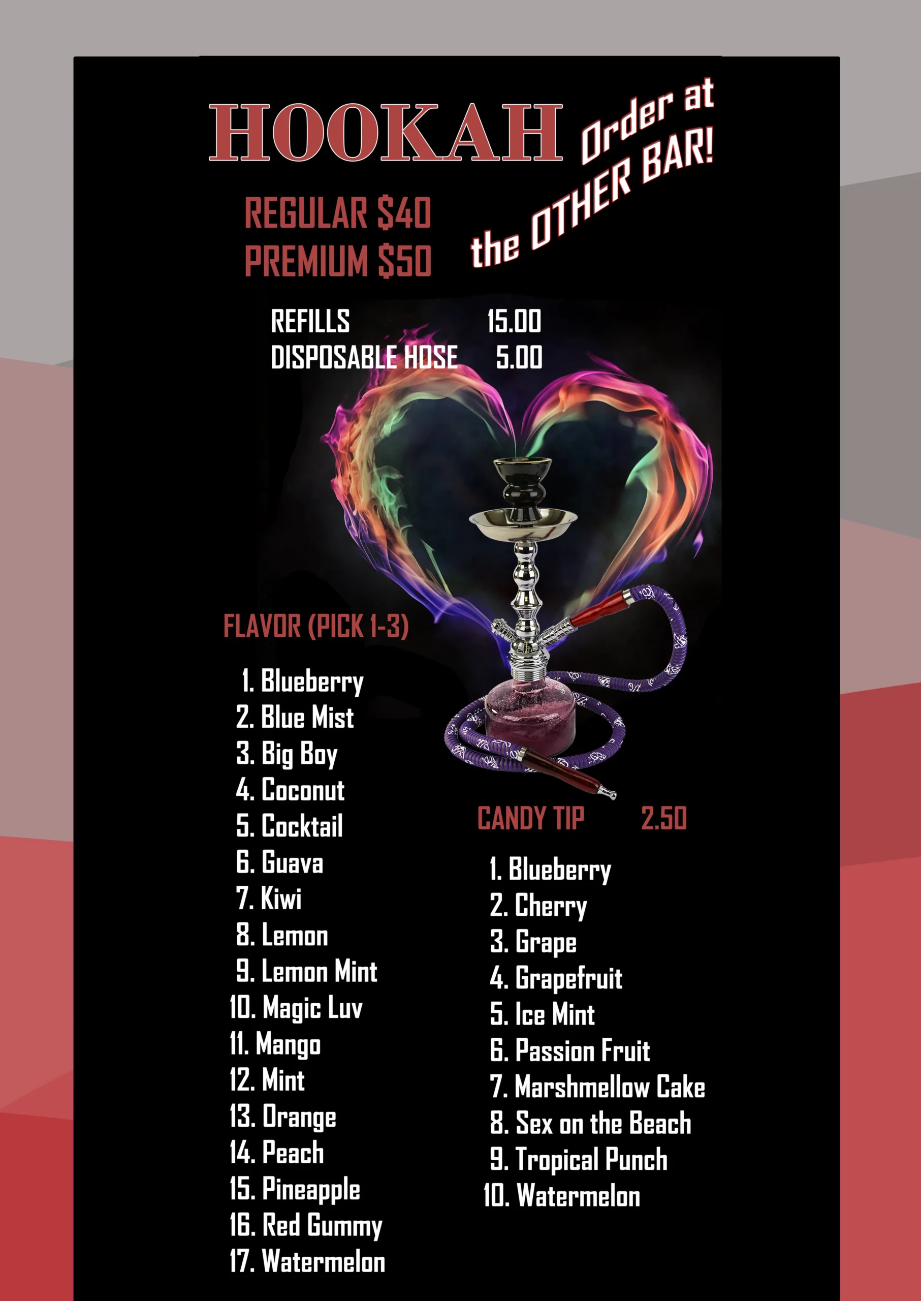 Hookah Menu